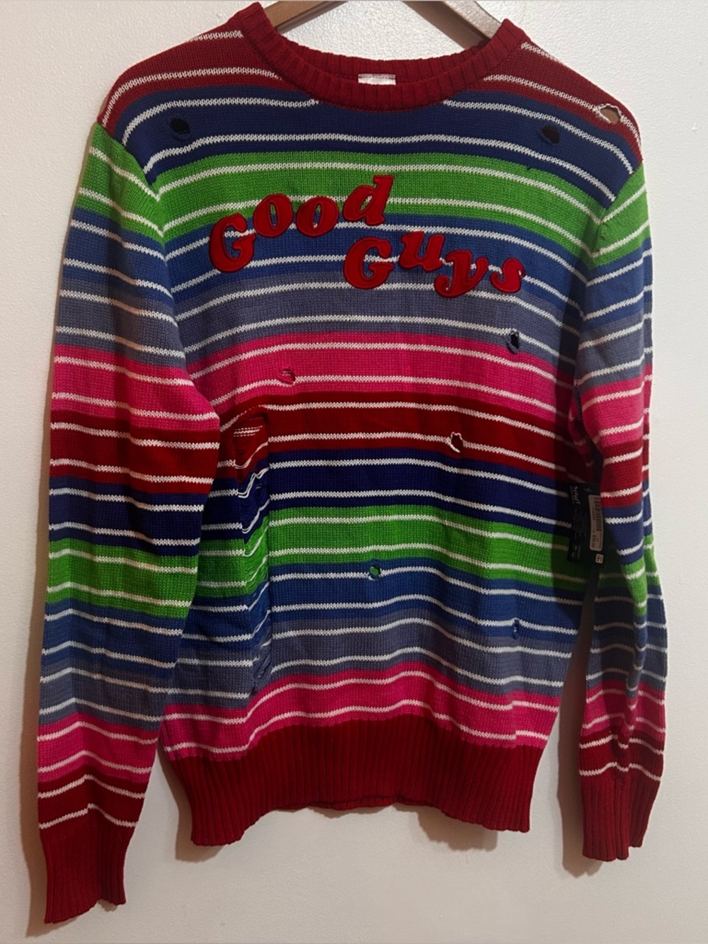 Good Guys Multicolor Striped Crewneck Sweater - Red Accent
